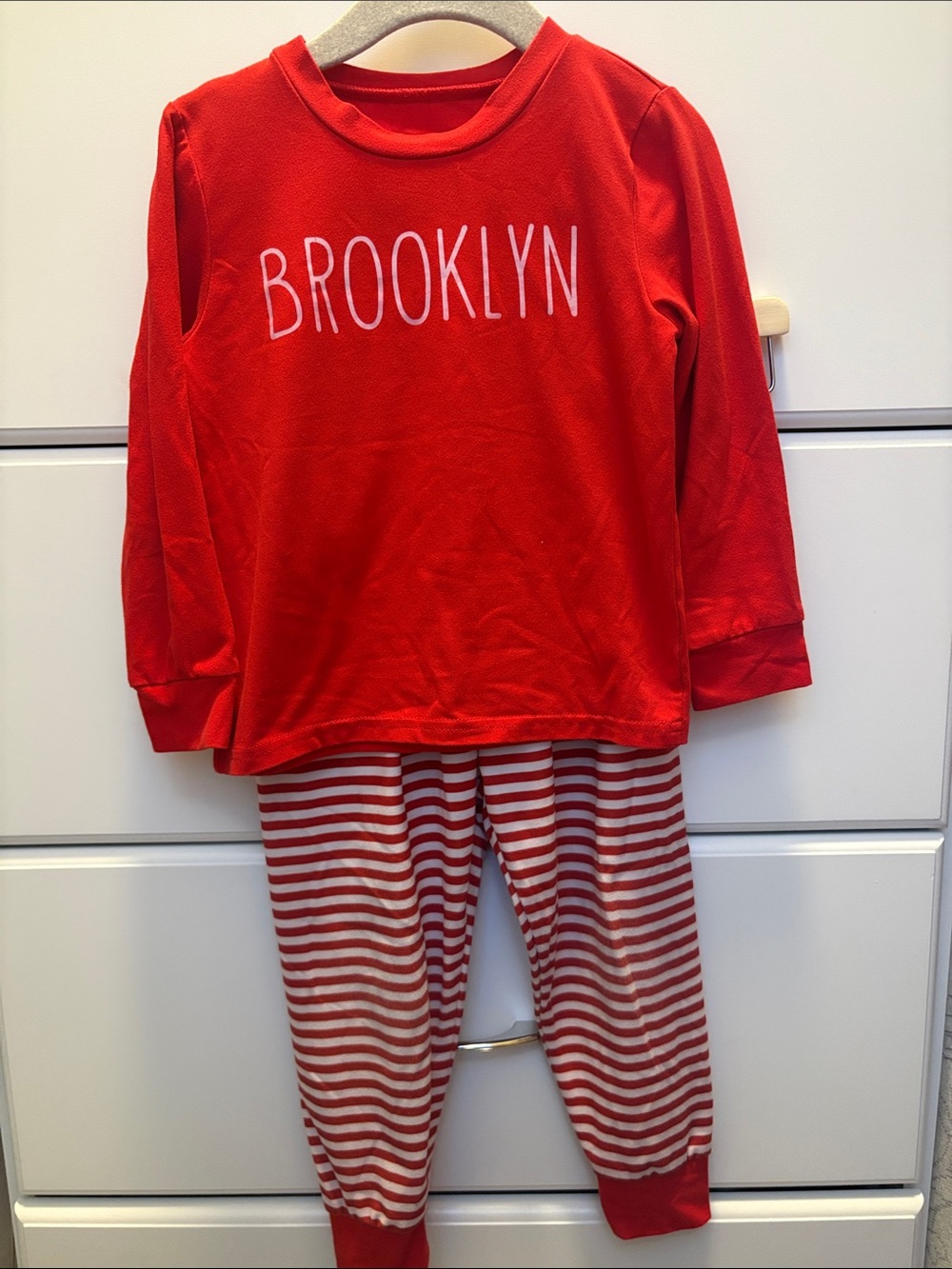 Kids 2T Red 'Brooklyn' Christmas Pajama Set - Long Sleeve Top & Striped Pants